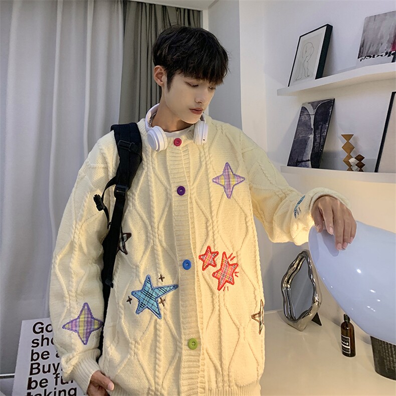 MY506-P58美式鹿皮绒宽松型星星开衫毛衣图片