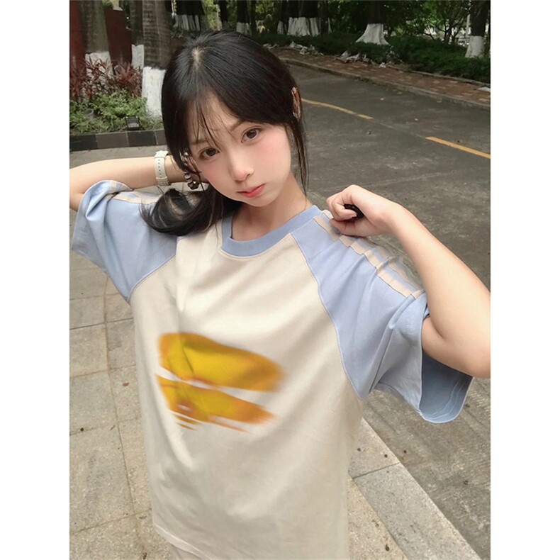 抖音得物品质二开240克宽松纯棉美式潮牌插肩三杠织带短袖T恤,男装T恤,电商A486