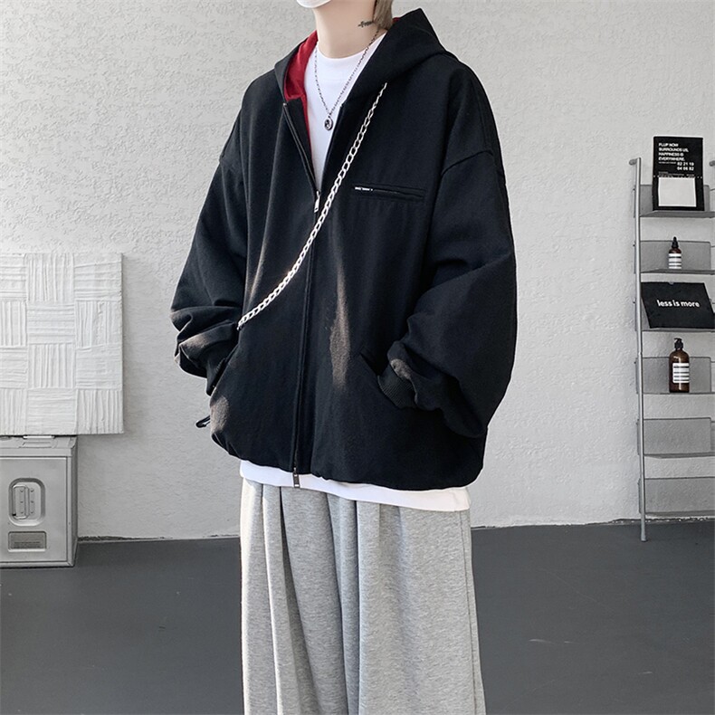 8XL-M 美式复古撞色连帽水洗夹克男高级感做旧情侣外套JK1327P88图片