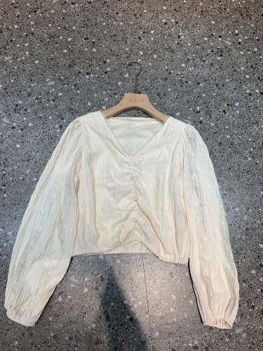 2021年秋季新品欧货Ａ领蕾丝边褶皱温柔长袖小衫，其它，L·H·X