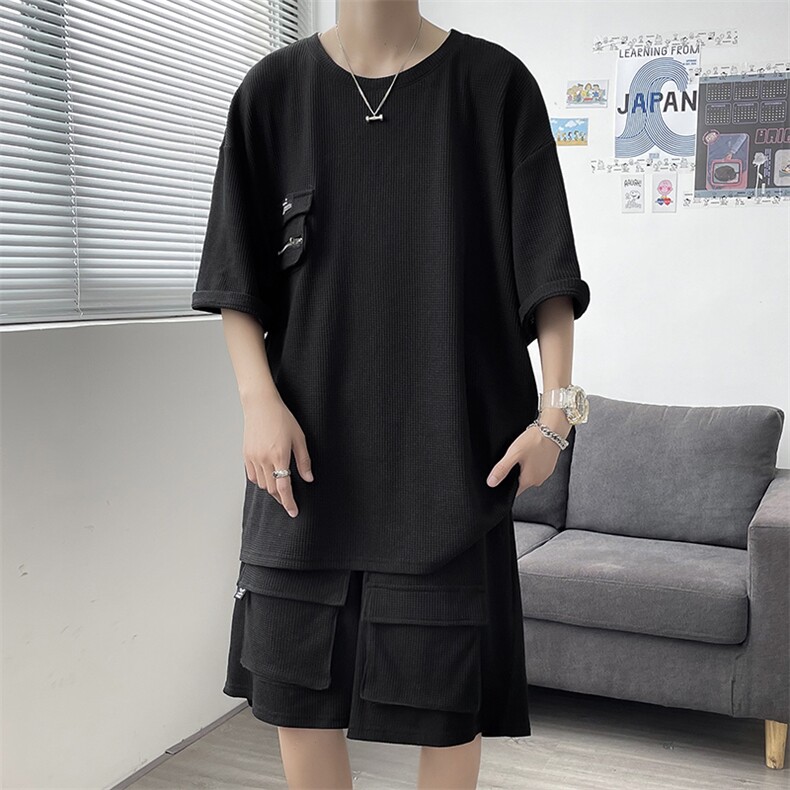 703-TZ273-P75华夫格休闲立体口袋套装M-5XL,男装休闲套装,星座703