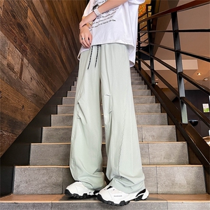 休闲裤男韩版潮流百搭裤子夏季坠感阔腿拖地长裤K04545-P43图片