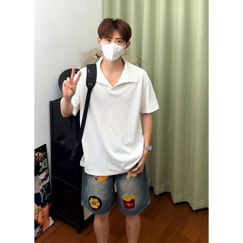 白色麦穗纹肌理感polo衫男款夏季高级感冰丝短袖T3687-特价P25图片