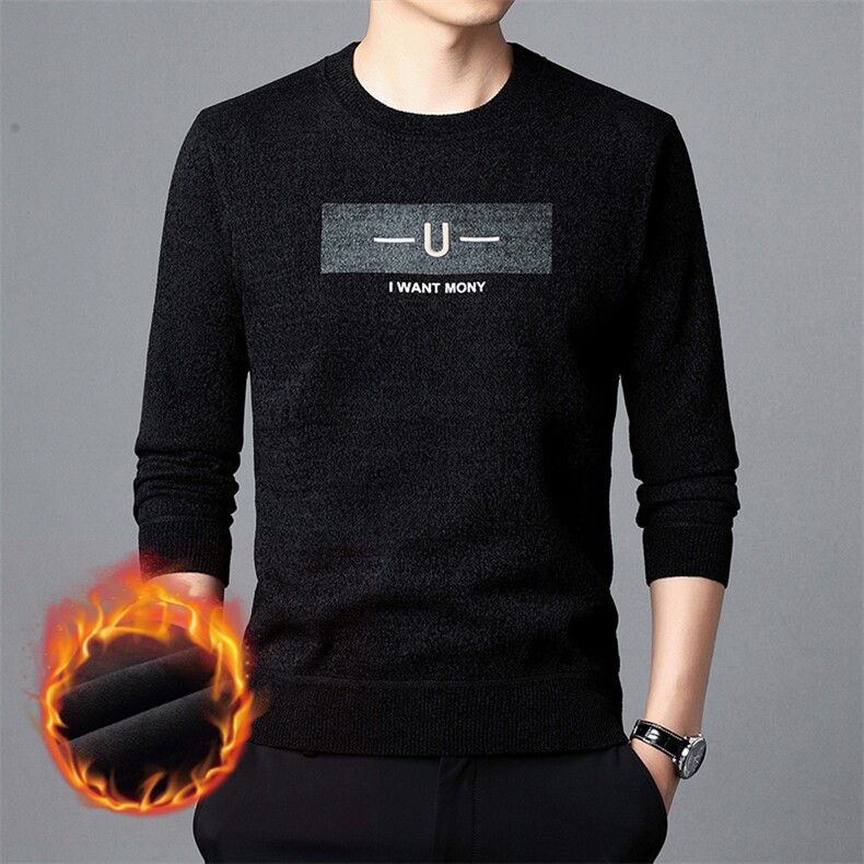 2024秋冬季大码新款时尚针织加绒加厚打底衫套头衫KF8819P39,男装针织衫/毛衣,星座306A