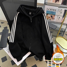 480G重磅加绒硬挺boxy男女秋冬美式高街结构三条杠卫衣开衫厚外套，女装短外套，电商A486