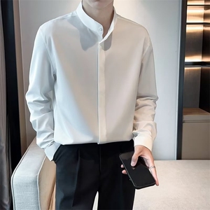 衬衫男新中式轻熟风男装夏季韩版修身免烫冰丝长袖衬衣 C902图片