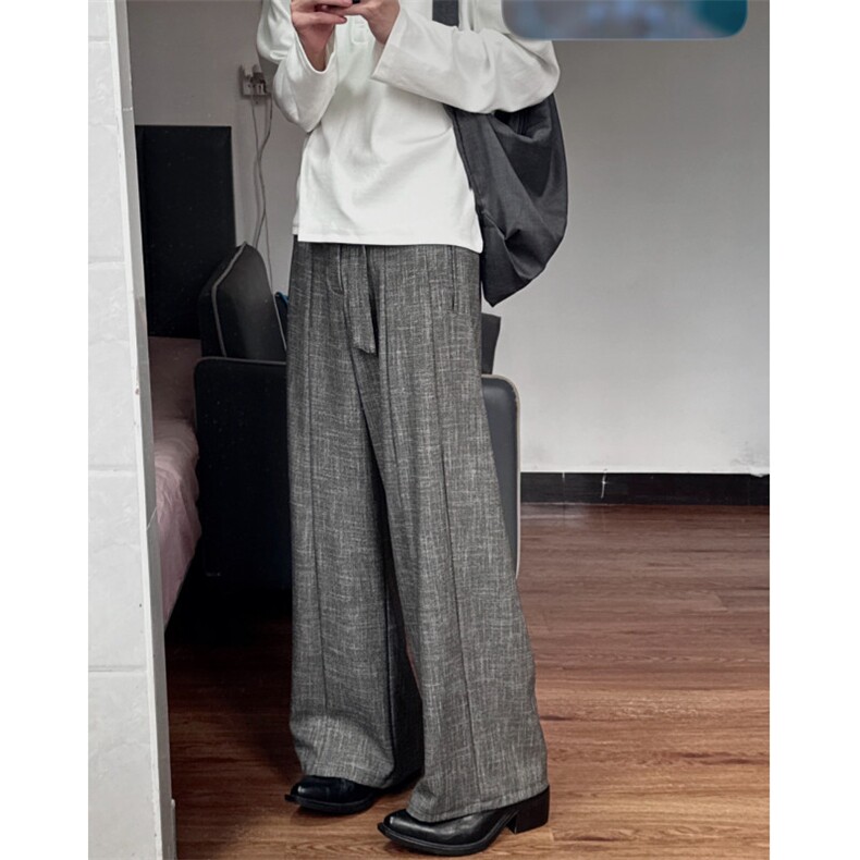老钱风纹理竹节灰高级感绑带休闲裤秋冬2025新款cleanfit垂感西裤,男装西裤,星座601-1