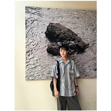 日系条纹短袖衬衫男士宽松百搭帅气休闲衬衣外套C5014，男装衬衫，星座1116A-1（原606A）