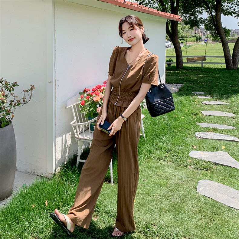 新款现货主推V领阔腿裤套装9828-P125-K178,女装套装/套裙,2C129