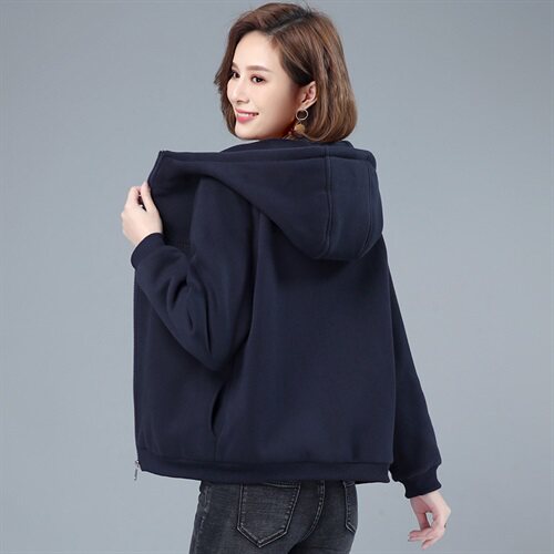 拉链卫衣外套女长袖2024春秋季新款韩版宽松妈妈短款薄款连帽开衫，女装卫衣/绒衫，3200格调