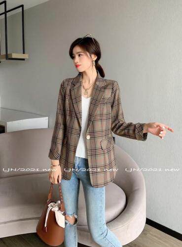 格子西装外套，女装西装，莲佳妮