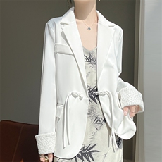 白色小西装外套女夏薄款2025新款新中式国风小个子短款醋酸西服，女装西装，佳绒高端店