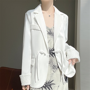 白色小西装外套女夏薄款2025新款新中式国风小个子短款醋酸西服图片