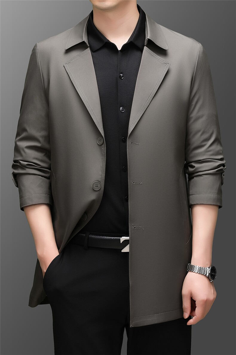 Z5531秋季新款男士中长款大翻领风衣商务领导服男装纯色外套,男装风衣,电商B360A（原721A）