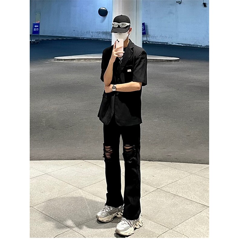美式高街ins小众破洞牛仔裤货号K751P60,男装牛仔裤,电商A063