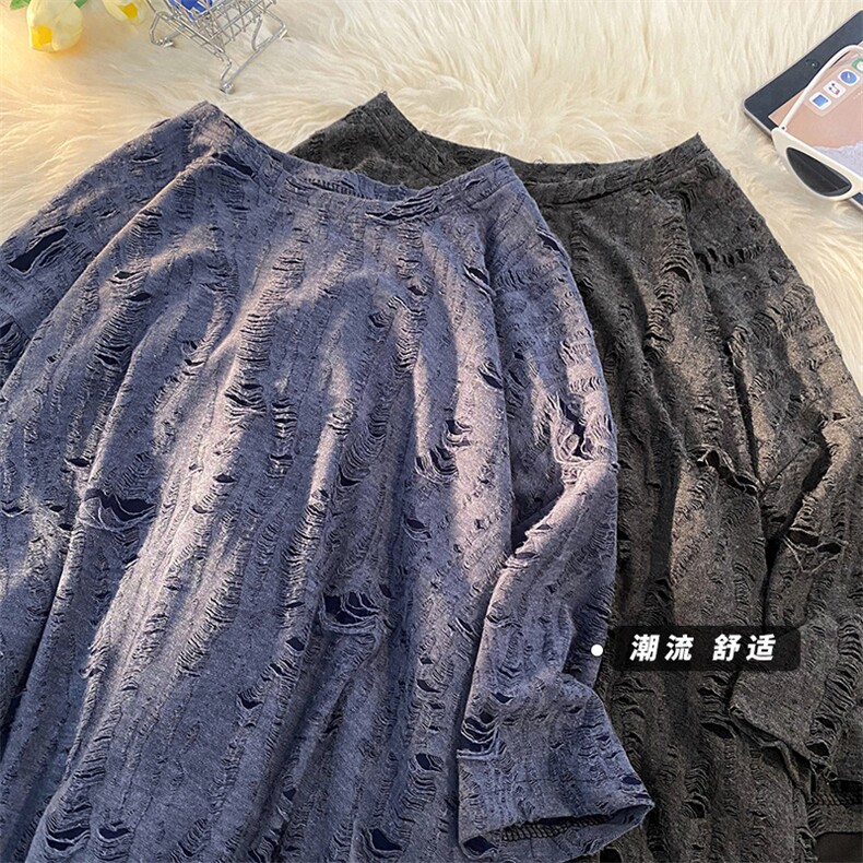 文艺撕裂风不规则个性T恤高级感小众时尚潮搭上衣HY301TP35控48,男装T恤,电商A102B