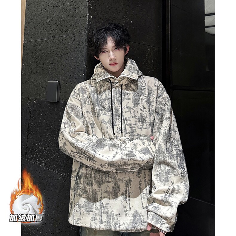 现货WY5527-P68大码加绒加厚立领连帽卫衣,男装卫衣,电商D232