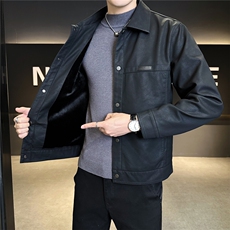 加绒皮衣男士外套冬季2025新款潮牌复古皮夹克A313-25905-P150，男装夹克，电商A313