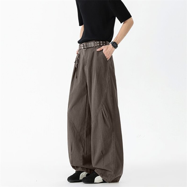 美式褶皱白色弯刀裤子男2026夏季穿搭日系工装XZ201-KZ050p50，男装工装外套，星座201