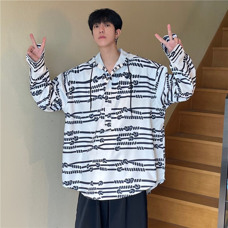 A450-CS007-P80控119高街潮流美式印花连帽衬衫，男装衬衫，电商A450