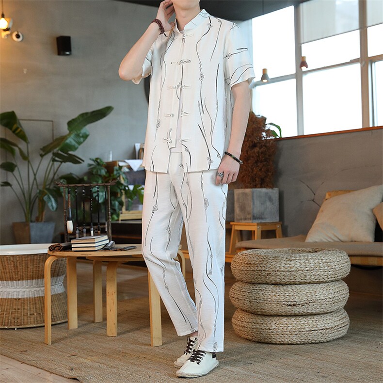 风套装男士夏季冰丝短袖复古风唐装汉服中式居士服HO6930-P65图片