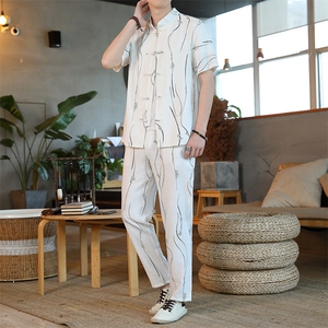 风套装男士夏季冰丝短袖复古风唐装汉服中式居士服HO6930-P65图片