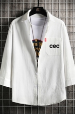 QC58294-P45亚麻七分袖衬衫男大码五分袖衬衣男短袖，男装T恤，电商A040A