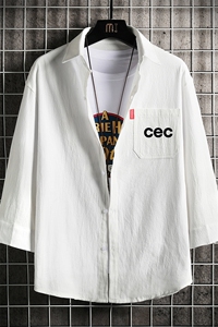 QC58294-P45 亚麻七分袖衬衫男大码五分袖衬衣男短袖图片