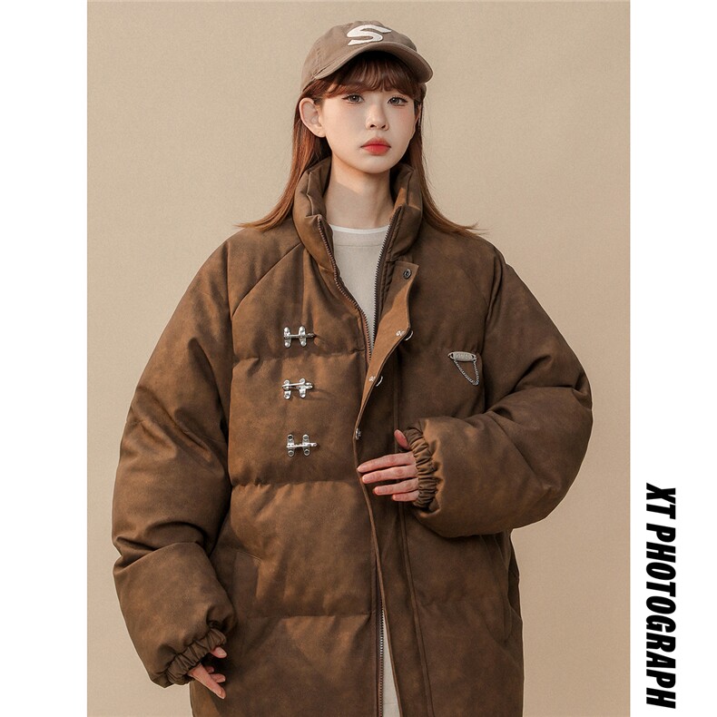 1立领PU皮复古做旧面料金属飞机扣大码M-5XL棉衣MY77726P148控198，男装棉衣，星座226-2