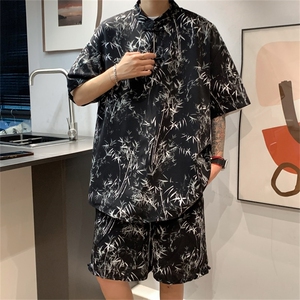 量大优供视频新风竹叶印花冰丝短袖短裤套装男 TZ2403-特P50图片