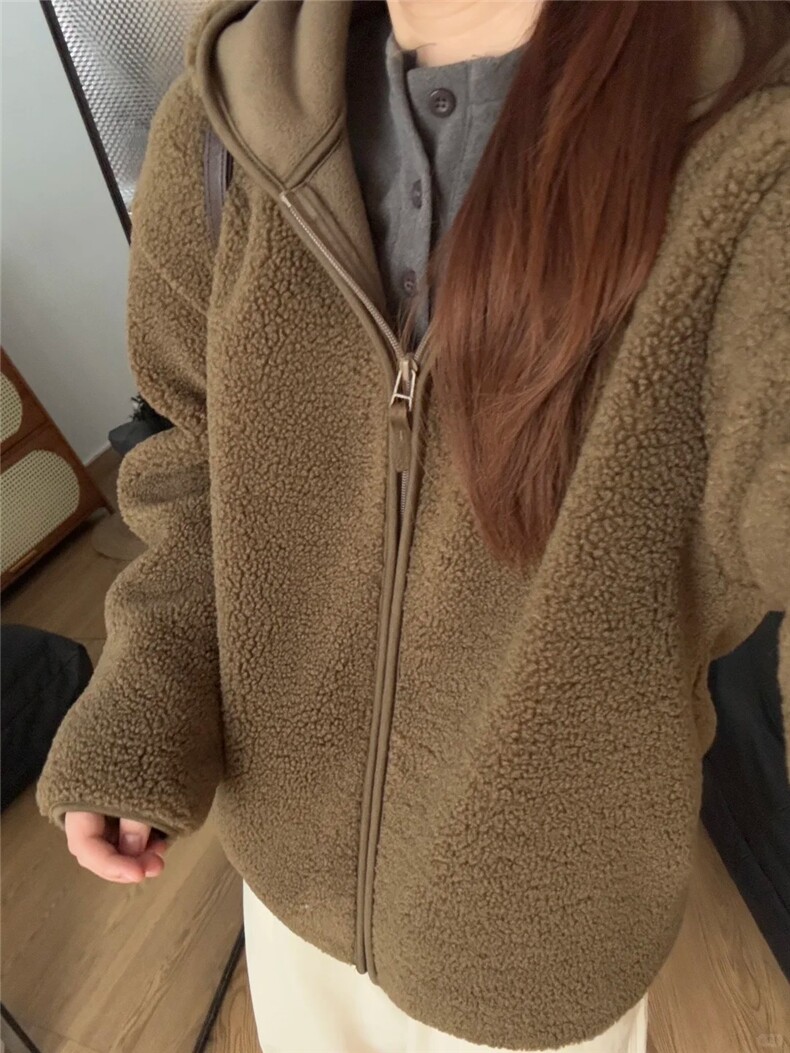 羊羔毛连帽外套130-GS06-P65成分100聚酯纤维,女装短外套,星座1302