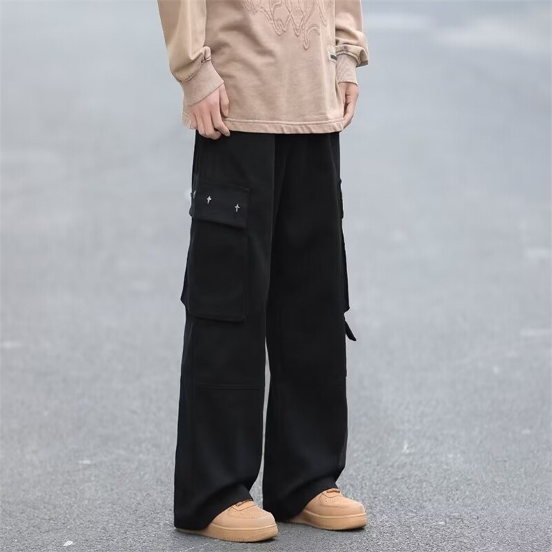 春装日系口袋工装裤男美式复古直筒休闲裤阔腿长裤子男潮牌夏裤子,男装休闲裤,星座1013