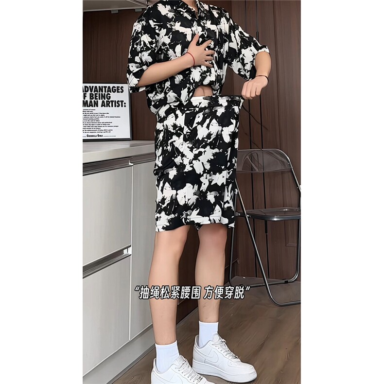 泼墨扎染短裤男短袖衬衫男套装男M-5XL大码TZ78715P50控98模特图,男装牛仔裤,星座226-1