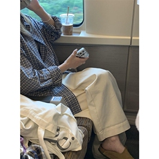 蓝色格子衬衫春夏装叠穿衬衣小众设计感上衣休闲长袖外套C16p38，男装衬衫，电商D315