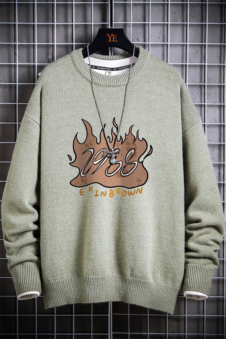 1日系圆领宽松中性情侣潮流大码M-5XL印花毛衣男7713P48加绒P55,男装针织衫/毛衣,星座226-2