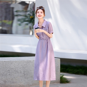 莱赛尔天丝连衣裙女2025新款夏季中长款高级感收腰减龄衬衫a字裙图片