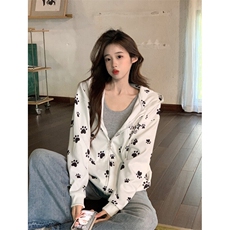 EE073-P65新款狗爪爪印花连帽外套女秋季休闲百搭拉链开衫外套，男装衬衫，星座911-3
