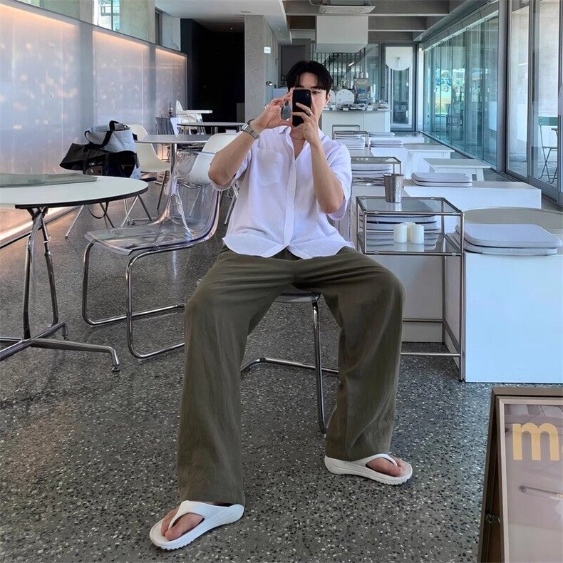 【现货量大价优】亚麻凉感休闲西裤复古宽松直筒阔腿裤K06025P55，男装西裤，星座1004（原星座815-3）