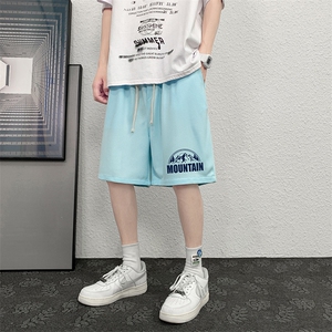 HD74255-P22华夫格短裤男大码宽松五分裤男直筒中裤