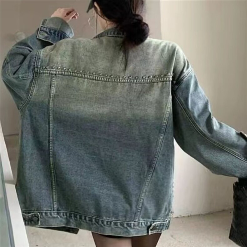 JK29-P722025美式复古水洗重工铆钉牛仔外套女宽松潮流痞帅夹克,男装工装外套,电商B323A