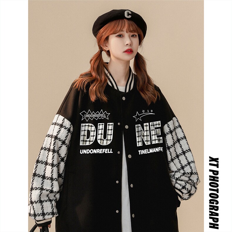 中性风秋季宽松呢料棒球服拼色夹克情侣外套男女G6701P85控108，男装夹克，电商A268