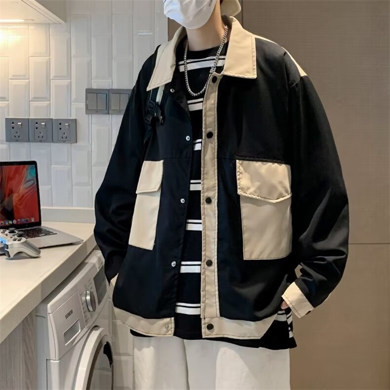 夹克男韩版潮流拼色港风潮流2023秋冬季新款ins宽松外套W3658-P50,男装夹克,星座412-3
