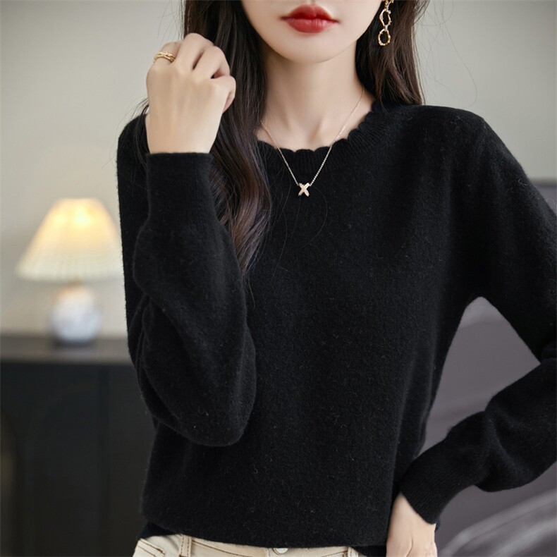 花边圆领针织衫图片