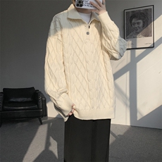 8XL-M韩版polo领麻花针织大码翻领慵懒风宽松百搭毛衣MY1518P75，男装针织衫/毛衣，电商B238