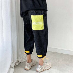 2021新款日系宽松大码破洞九分牛仔裤男直筒港风1008-Q