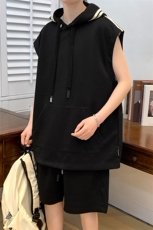 夏上新青少年百搭连帽背心套装简约无袖T恤男女7810-P75控价108，男装背心/马甲，电商A441-1