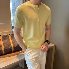 无领男短袖新款潮牌男装夏季薄款冰丝t恤针织衫S325，男装T恤，星座1116A-2（原606A-1）