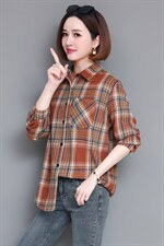纯棉格子衬衣女款2025新款爆款春秋中老年女士衬衫长袖上衣，女装衬衫，姿萝菲
