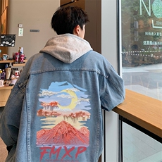 油画牛仔外套男春季美式高街痞帅炸街夹克宽松潮牌上衣JK1045-P88，男装工装外套，星座1103-3