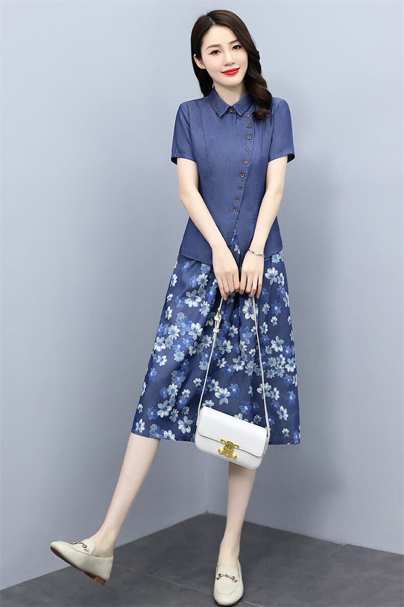 2024夏天丝牛仔套装连衣裙,女装套装/套裙,伊航服饰